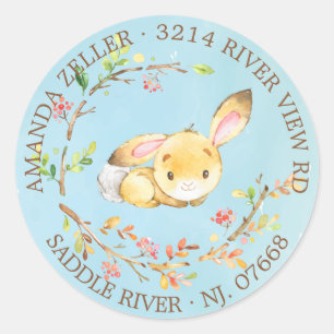 Sweet Bunny Boys Baby Shower Return Address Label