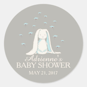 Sweet Bunny Boys Baby Shower Sticker