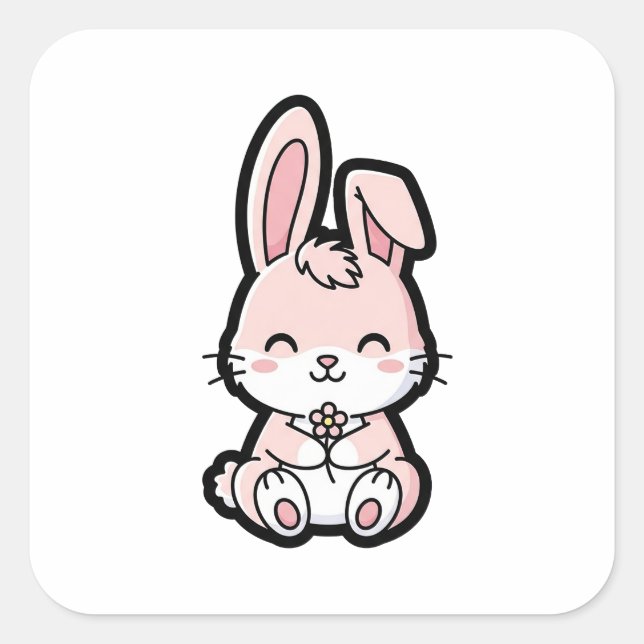 Sweet Bunny – Cute Kawaii Animal Illustration Square Sticker (Front)