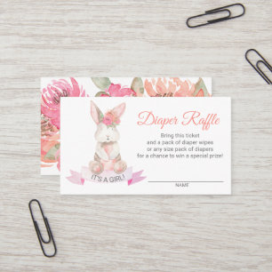 Sweet Bunny Floral Baby Shower Diaper Raffle Business Card