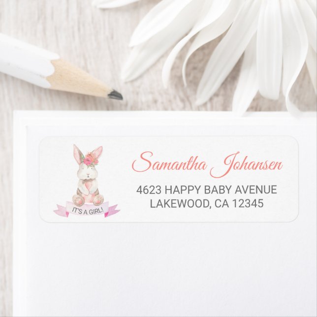 Sweet Bunny Floral Baby Shower Return Address (Insitu)
