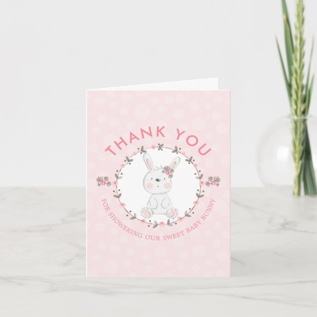 Sweet Bunny Floral Baby Shower Thank You Photo Note Card (Front)