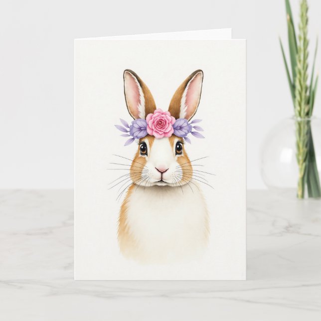 Sweet Bunny Floral Crown Card (Front)