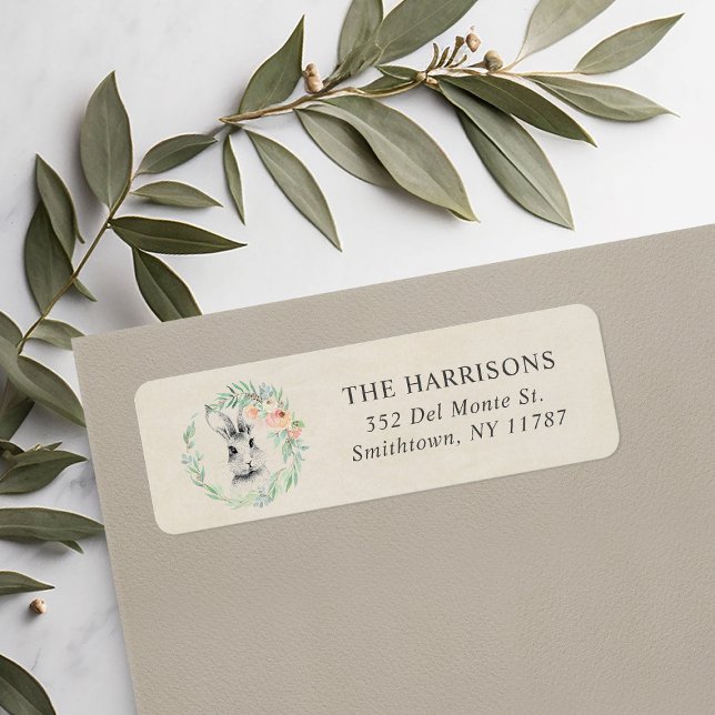 Sweet Bunny Floral Wreath Return Address Label (Creator Uploaded)