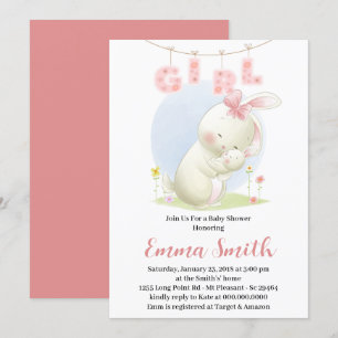Sweet Bunny Girl Baby Shower Invitation