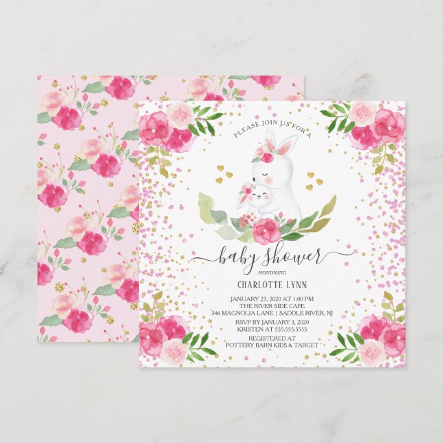 Sweet Bunny Girls Baby Shower Invitation (Front/Back)
