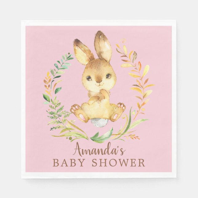 Sweet Bunny Girls Baby Shower Paper Napkins (Front)