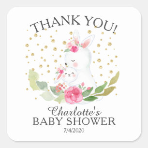 Sweet Bunny Girls Baby Shower Square Sticker