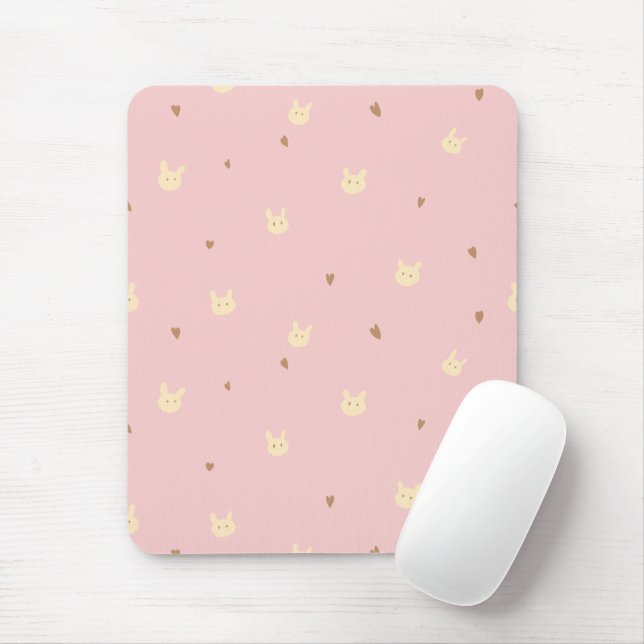 Sweet Bunny & Hearts Seamless Pattern – Cute Pink  Mouse Mat (With Mouse)