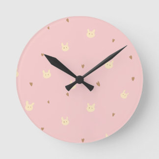 Sweet Bunny & Hearts Seamless Pattern – Cute Pink Round Clock