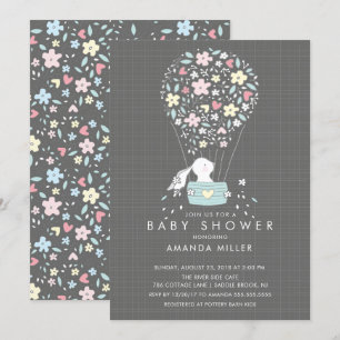 Sweet Bunny Hot Air Balloon Baby Shower Invitation