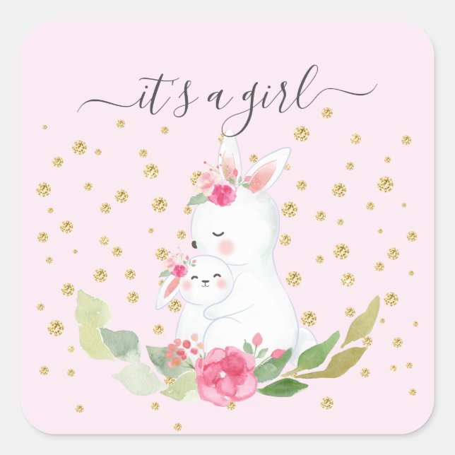 Sweet Bunny It' a Girl Favour Sticker (Front)