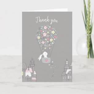 Sweet Bunny Love Floral Grey Thank You Card