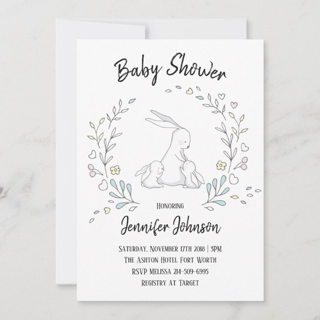 Sweet Bunny Love Twins Baby Shower Invitation (Front)