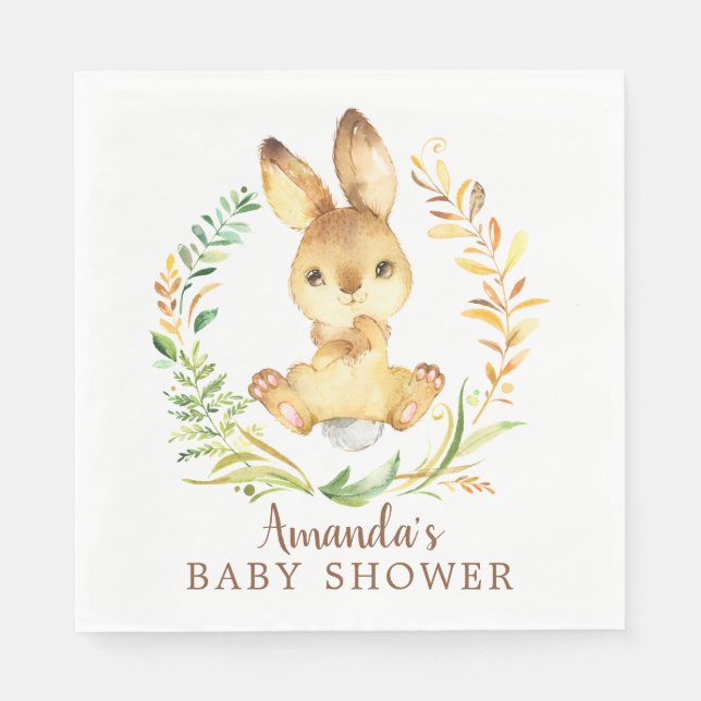 Sweet Bunny Neutral Baby Shower Paper Napkins (Front)