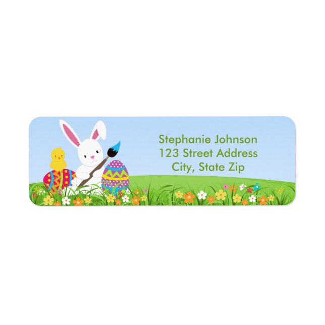 Sweet Bunny Paint Easter Eggs Address Label (Front)