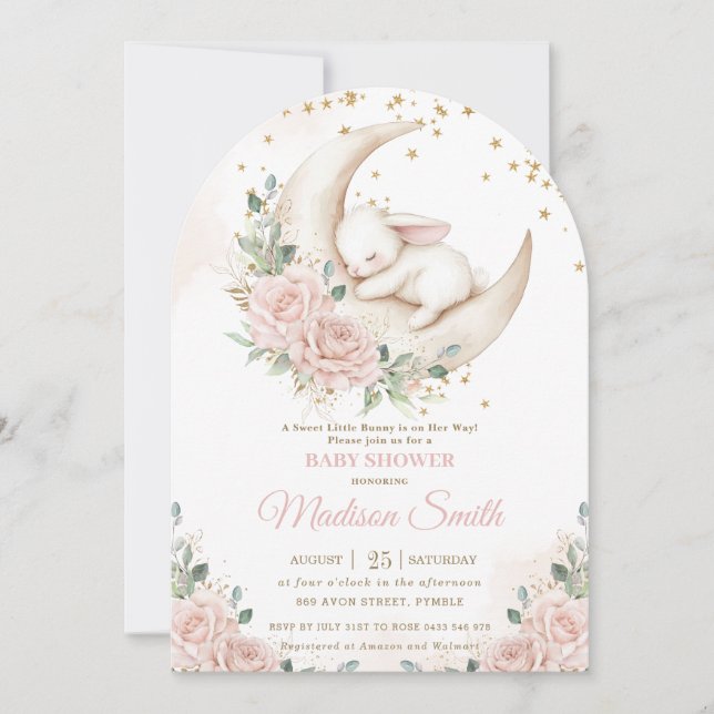Sweet Bunny Pink Blush Floral Baby Shower Arch Invitation (Front)