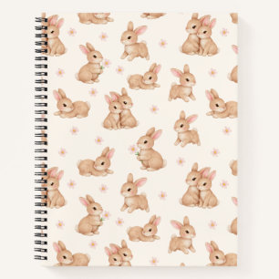 Sweet Bunny Pink Floral Pattern Notebook