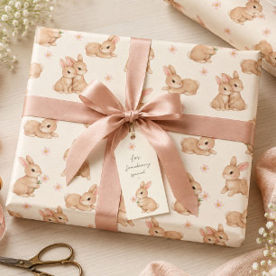 Sweet Bunny Pink Floral Pattern Wrapping Paper Sheet