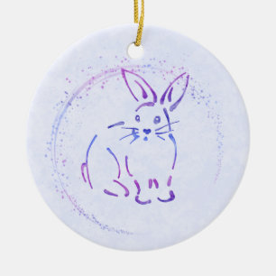 Sweet Bunny Rabbit - Add Text to Watercolor Style Ceramic Tree Decoration