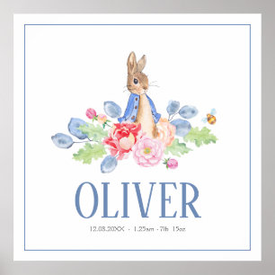 Sweet Bunny Rabbit   Custom Name New Baby Birth Poster