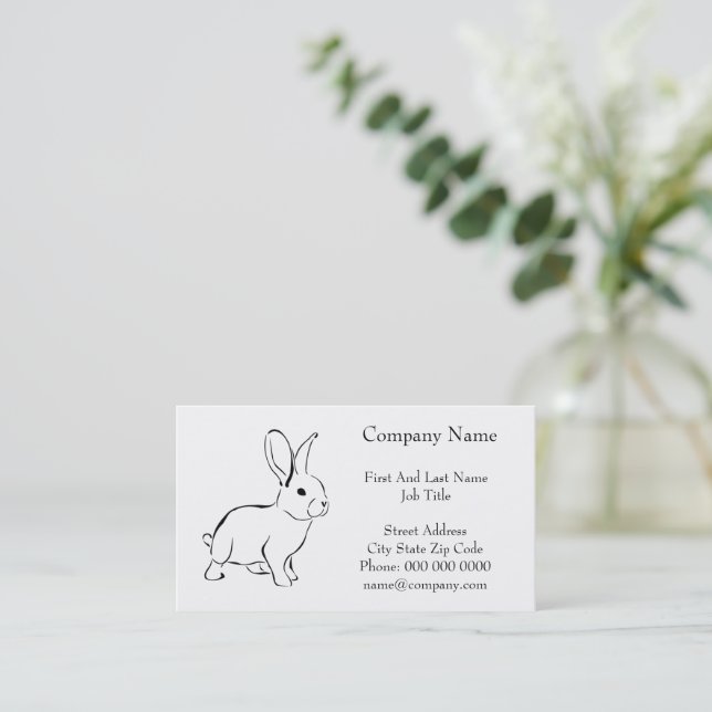 Sweet Bunny Rabbit, Cute Spring or Easter Cartoon Business Card (Standing Front)