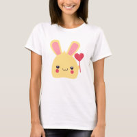 Sweet Bunny Rabbit Face Holding a Heart on a Stick