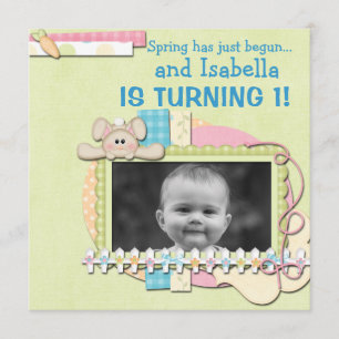 Sweet Bunny Spring Summer First Birthday Invitation