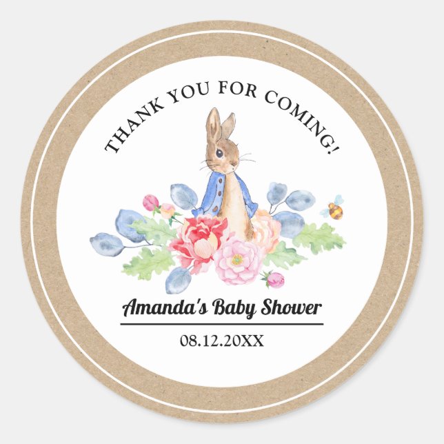 Sweet Bunny Thank You Baby Shower Classic Round Sticker (Front)