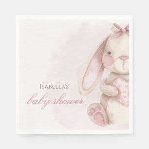 Sweet Bunny Watercolor Pink Baby Shower Napkin