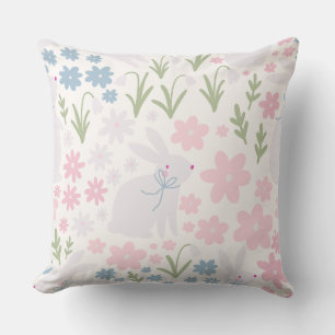 Sweet Bunny & Wildflower Nursery Decor Pastel Cushion