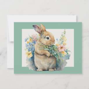 Sweet Bunny & Wildflowers  Postcard