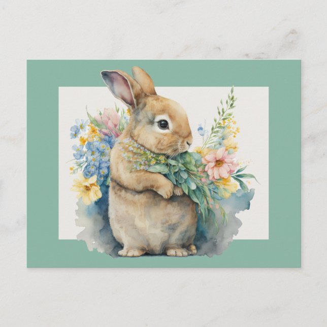 Sweet Bunny & Wildflowers  Postcard (Front)