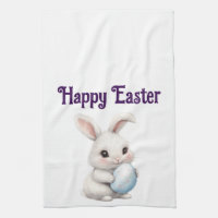 Sweet Bunny With Egg Kitchen Towel