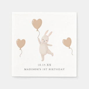 Sweet Bunny with Heart Balloon 1st Birthday Party Napkin