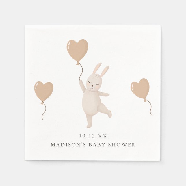 Sweet Bunny with Heart Balloon Baby Shower Napkin (Front)