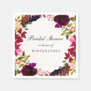 Sweet Burgundy Purple Floral Wreath Bridal Shower Napkin