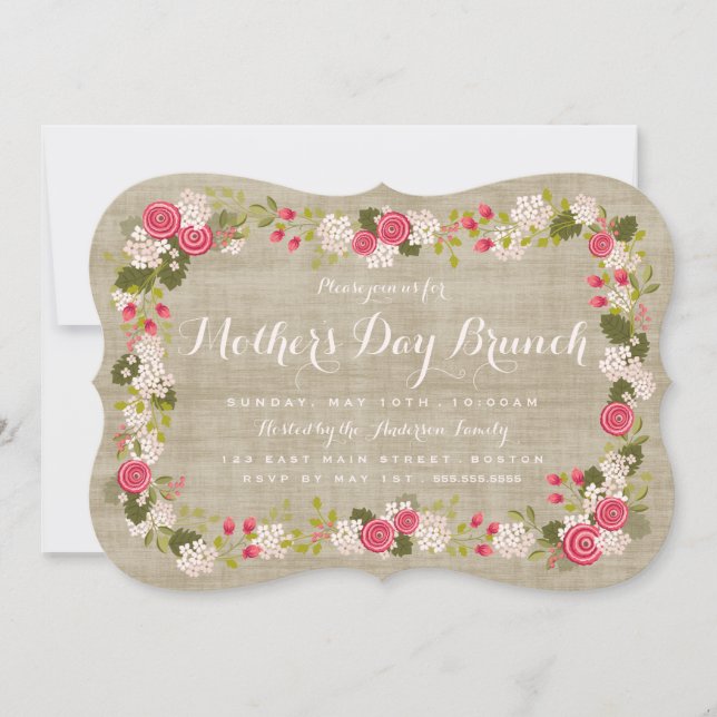 Sweet Burlap Floral Mother's Day Brunch Invitation (Front)