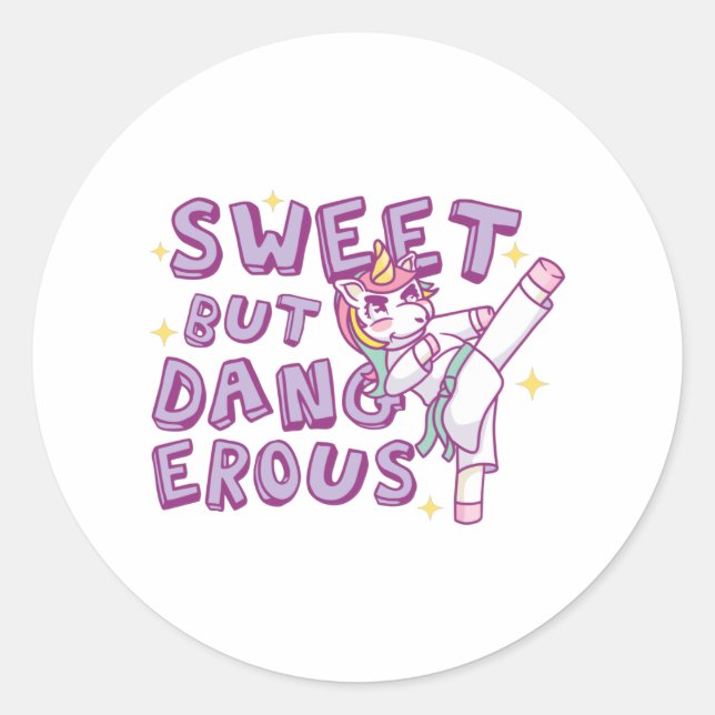 Sweet but dangerous Karate Unicorn Classic Round Sticker (Front)