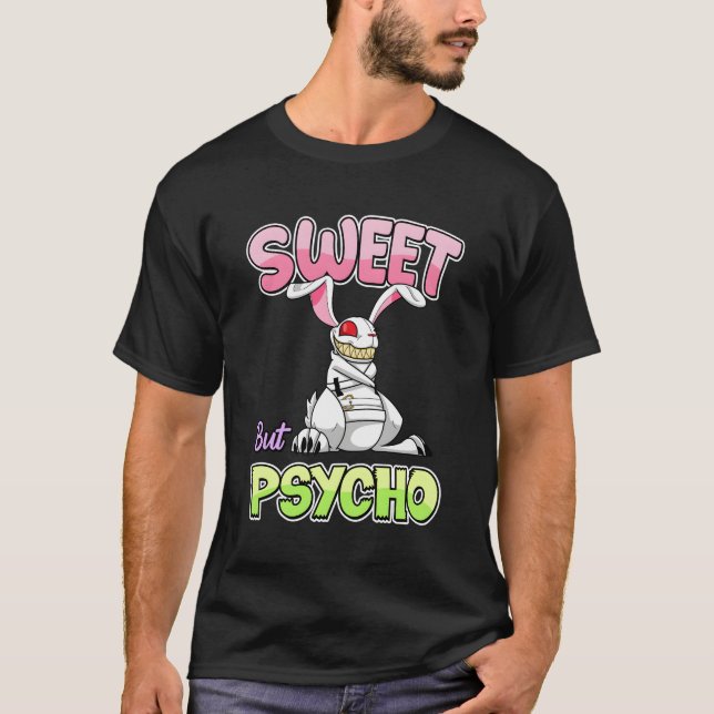 Sweet But Psycho Bunny Creepy Gothic Rabbit T-Shirt (Front)