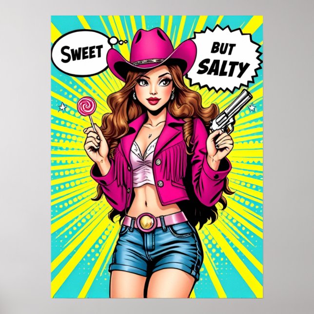 Sweet but Salty Cowgirl – Retro Western Pop Art  Poster (Front)