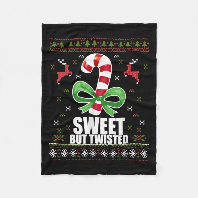 Sweet But Twisted Funny Candy Cane Ugly Christmas  Fleece Blanket (Front)