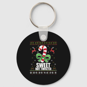 Sweet But Twisted Funny Candy Cane Ugly Christmas Key Ring