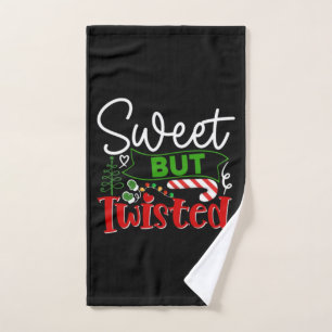Sweet But Twisted Funny Christmas Candy Cane Hand Towel