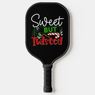 Sweet But Twisted Funny Christmas Candy Cane Pickleball Paddle