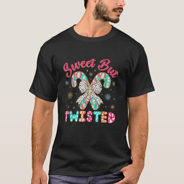 Sweet But Twisted Funny Christmas Candy Cane  T-Shirt (Front)