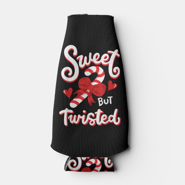 Sweet But Twisted Funny Christmas Candy Cane Xmas  Bottle Cooler (Front)