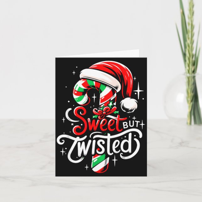 Sweet But Twisted Funny Christmas Candy Cane Xmas  Card (Front)