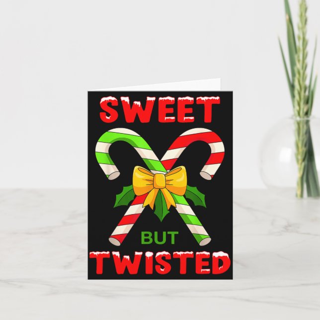 Sweet But Twisted Funny Christmas Candy Cane Xmas  Card (Front)