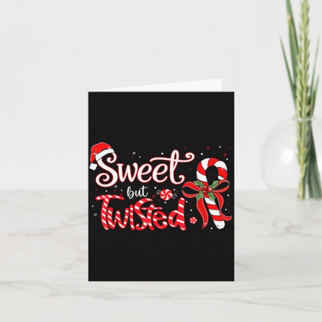 Sweet But Twisted Funny Christmas Candy Cane Xmas  Card (Front)